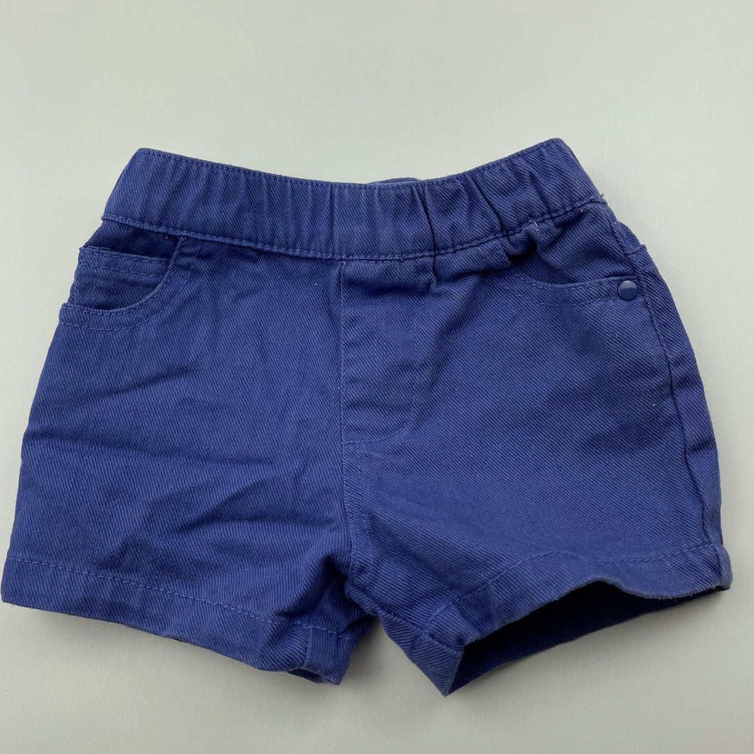 unisex TheKidStore, blue stretch cotton shorts, elasticated, FUC, size 000,  