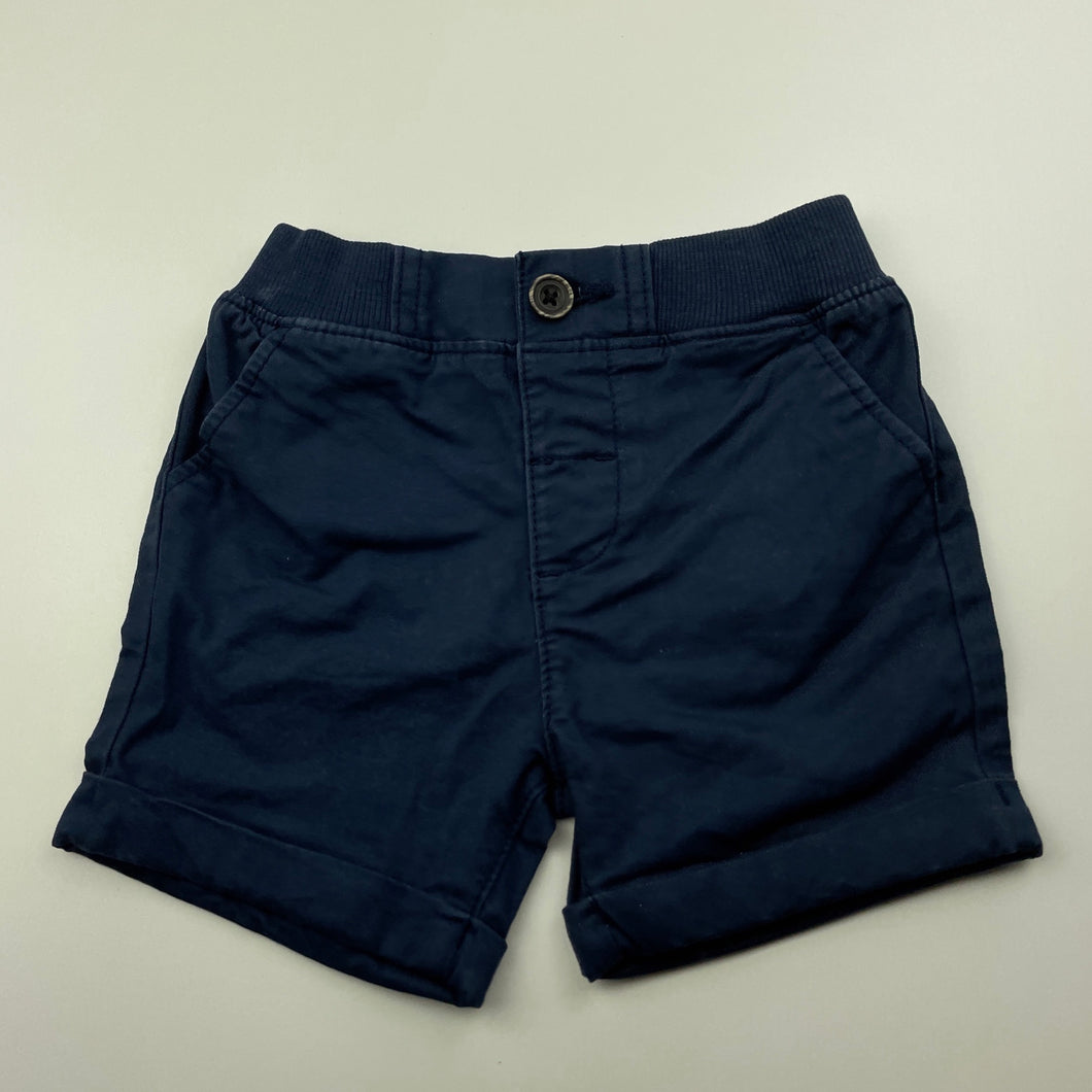Boys Target, navy stretch cotton shorts, elasticated, EUC, size 00,  