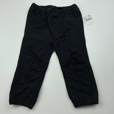 Boys Dymples, black cotton chino pants, elasticated, NEW, size 1,  