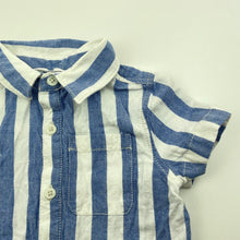 Load image into Gallery viewer, Boys Country Road, blue stripe cotton short sleeve shirt, GUC, size 0,  