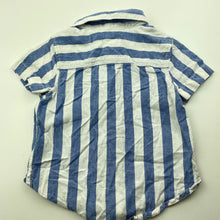 Load image into Gallery viewer, Boys Country Road, blue stripe cotton short sleeve shirt, GUC, size 0,  