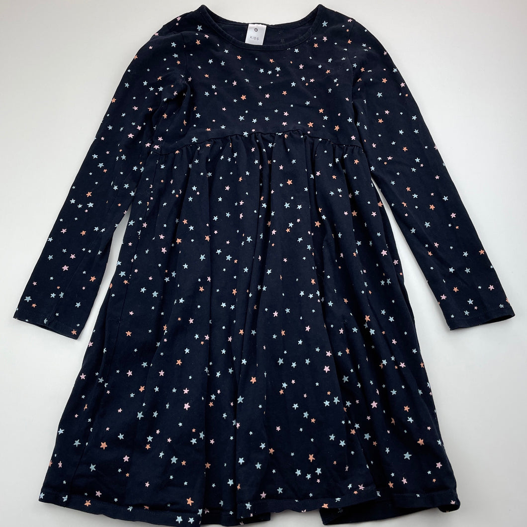 Girls Target, dark navy cotton casual dress, GUC, size 7, L: 67cm