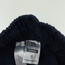 Load image into Gallery viewer, Boys Kids &amp; Co, navy school cargo shorts, elasticated, EUC, size 8,  