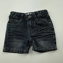Load image into Gallery viewer, Boys ABCD Industrie, dark denim jean shorts, adjustable, EUC, size 0,  
