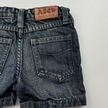 Load image into Gallery viewer, Boys ABCD Industrie, dark denim jean shorts, adjustable, EUC, size 0,  