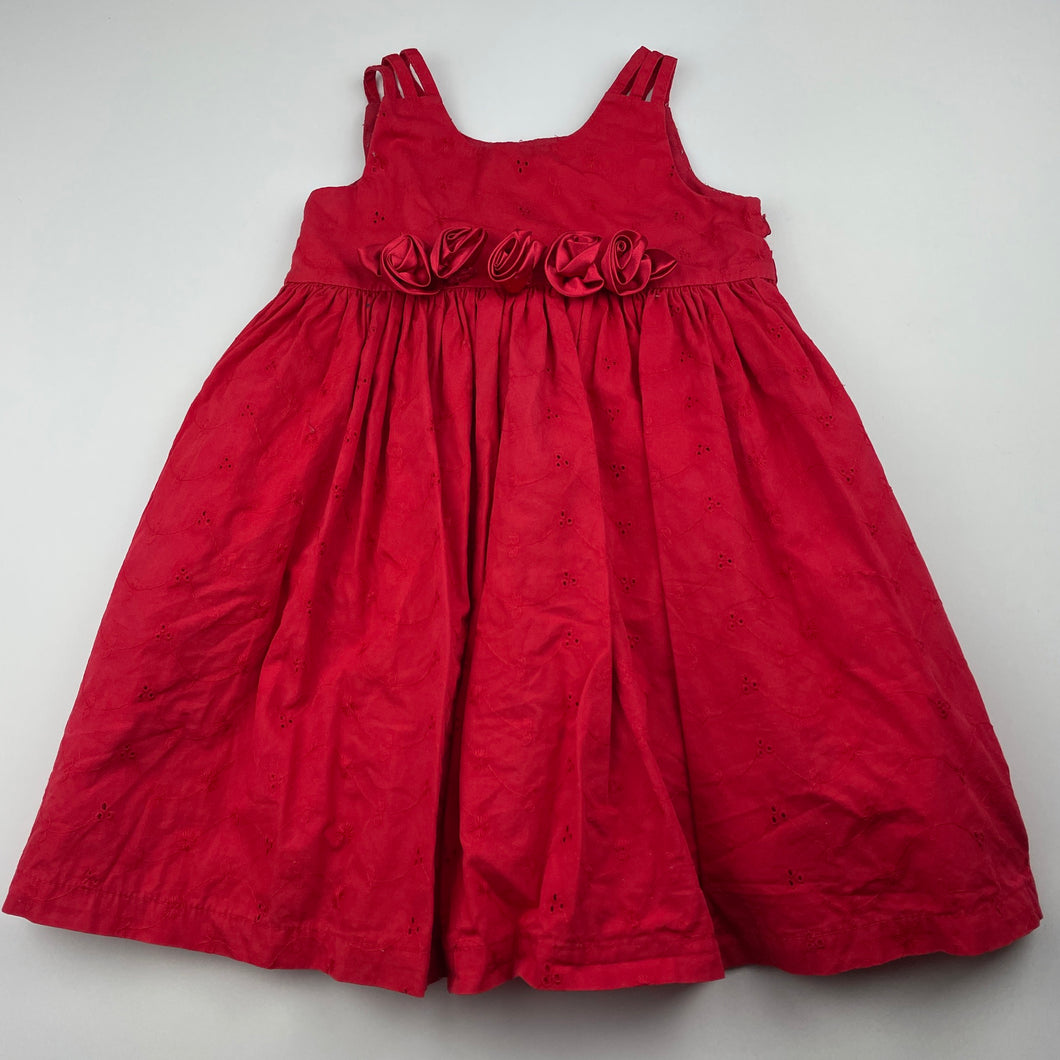 Girls Blue Sky, lined broderie cotton party dress, FUC, size 1, L: 50cm
