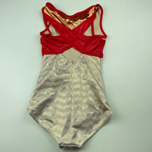 Load image into Gallery viewer, Girls CAPEZIO, red &amp; metallic gold dance leotard, EUC, size 6-7,  