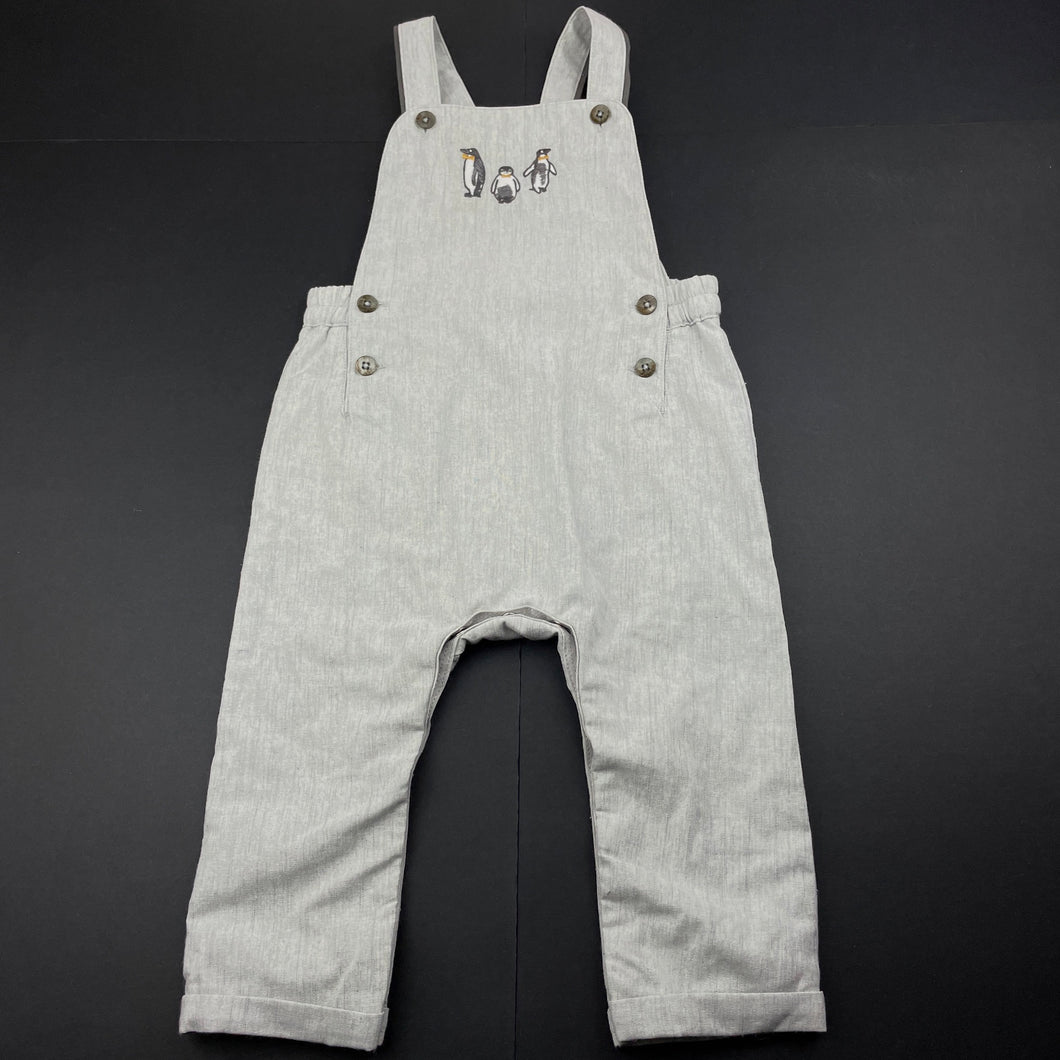 unisex Bebe by Minihaha, embrodiered grey marle overalls, EUC, size 1,  