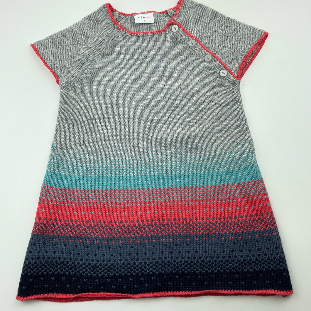 Girls Jack & Milly, acrylic/wool knitted casual dress, EUC, size 1, L: 42cm