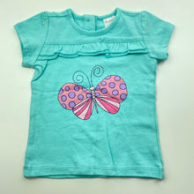 Load image into Gallery viewer, Girls Baby Berry, blue cotton t-shirt / top, butterfly, EUC, size 00,  