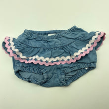 Load image into Gallery viewer, Girls Seed, blue lyocell ruffle shorts / bloomers, EUC, size 000,  