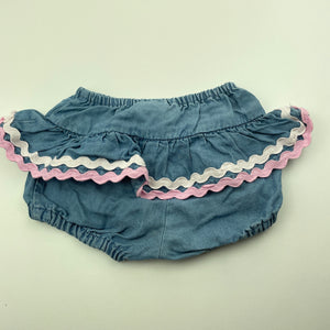 Girls Seed, blue lyocell ruffle shorts / bloomers, EUC, size 000,  