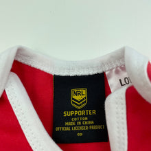 Load image into Gallery viewer, unisex NRL Supporter, St George Dragons cotton bodysuit / romper, EUC, size 00,  