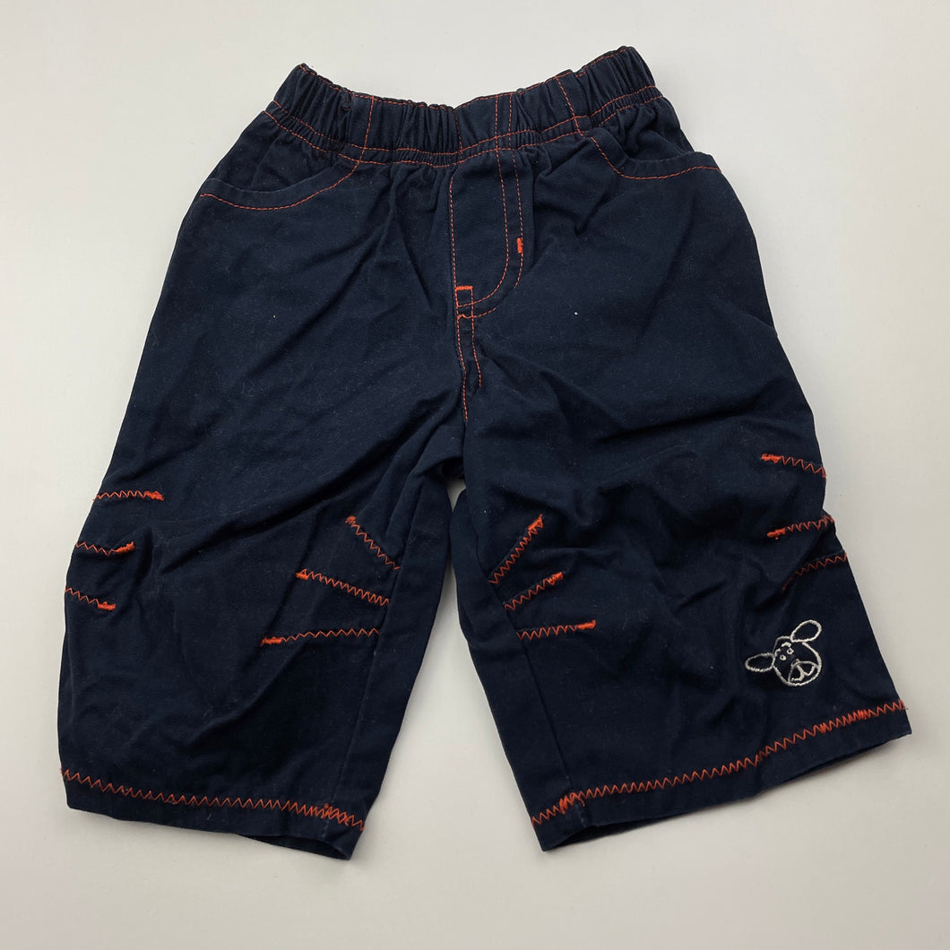 Boys Target, navy cotton pants, elasticated, EUC, size 00,  