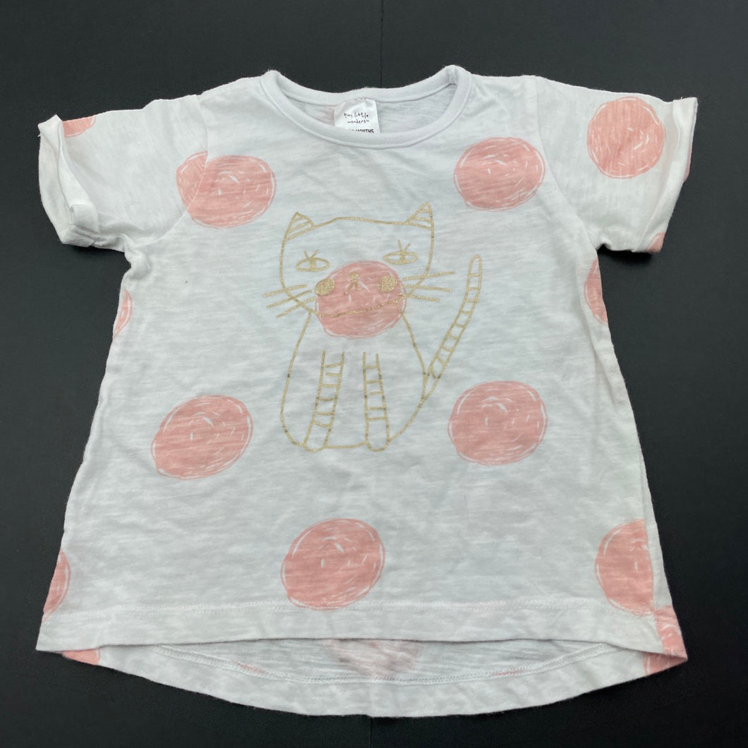 Girls Tiny Little Wonders, cotton t-shirt / top, cat, GUC, size 1,  