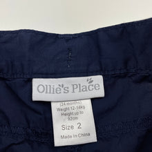 Load image into Gallery viewer, Girls Ollie's Place, navy lightweight cotton shorts, W: 26cm across, GUC, size 2,  