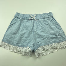 Load image into Gallery viewer, Girls Breakers, lace trim chambray cotton shorts, elasticated, EUC, size 12,  