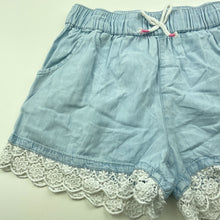 Load image into Gallery viewer, Girls Breakers, lace trim chambray cotton shorts, elasticated, EUC, size 12,  