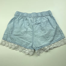 Load image into Gallery viewer, Girls Breakers, lace trim chambray cotton shorts, elasticated, EUC, size 12,  