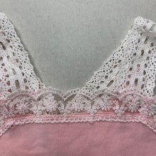 Load image into Gallery viewer, Girls pink, stretchy singlet top, lace trim, no labels, armpit to armpit: 23cm, GUC, size 1,  