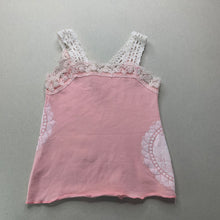 Load image into Gallery viewer, Girls pink, stretchy singlet top, lace trim, no labels, armpit to armpit: 23cm, GUC, size 1,  