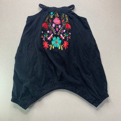 Girls Baby Berry, black cotton summer romper, flowers, EUC, size 00,  