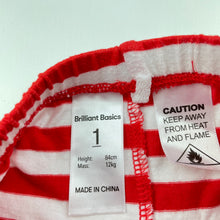 Load image into Gallery viewer, unisex Brilliant Basics, red &amp; white stripe cotton pyjama shorts, EUC, size 1,  