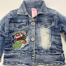 Load image into Gallery viewer, Girls DP Fashion, embroidered stretch denim jacket, armpit to armpit: 26.5cm, FUC, size 1-2,  