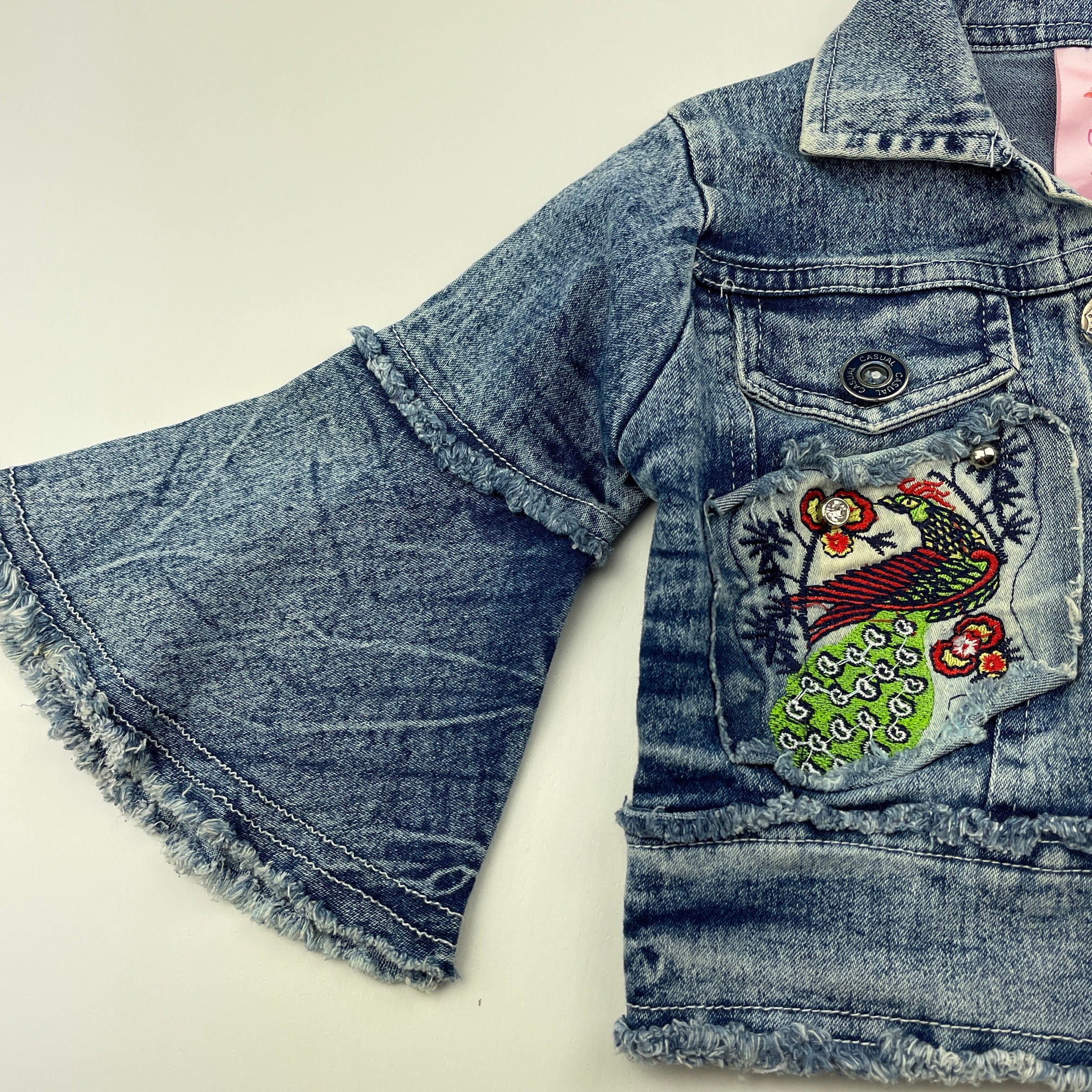 DP Fashion embroidered stretch denim jacket armpit to armpit 26.5cm FUC size 1 2 DaisyChainClothing