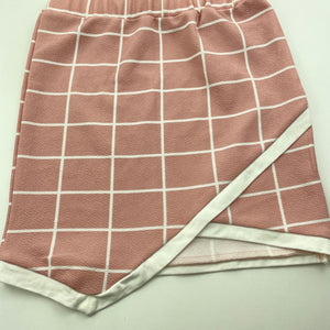 Girls SHEIN, pink & white check lightweight skirt, elasticated, L: 34cm, EUC, size 9,  