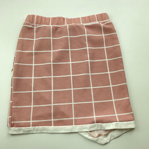 Girls SHEIN, pink & white check lightweight skirt, elasticated, L: 34cm, EUC, size 9,  