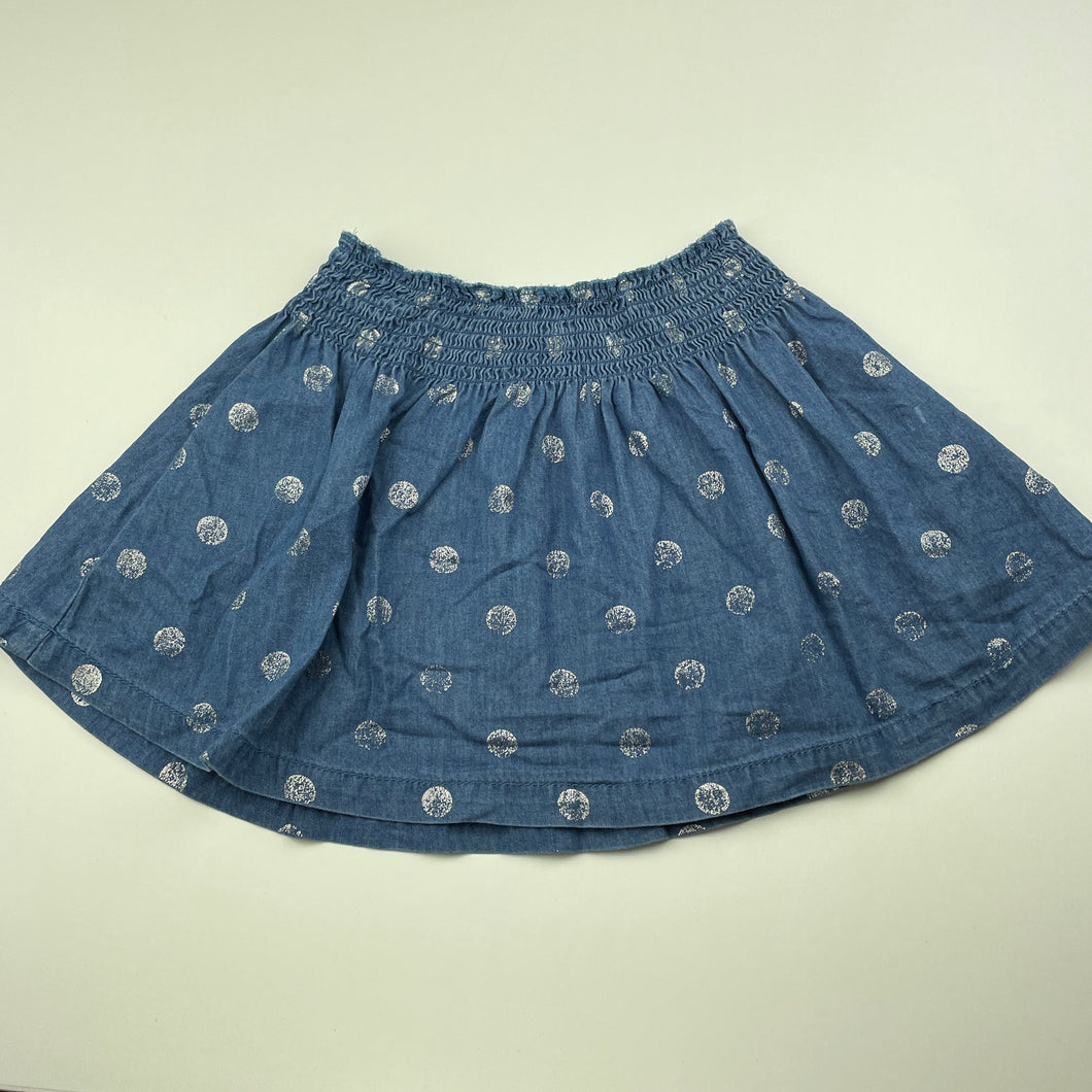 Girls Kids & Co, chambray cotton skirt, elasticated, L: 27cm, FUC, size 5,  