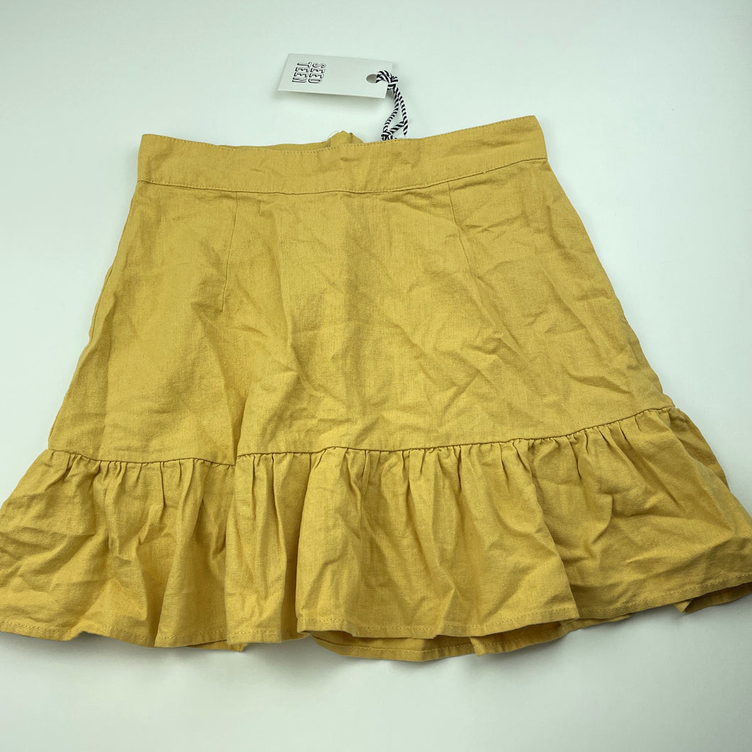 Girls Seed, mustard linen/viscose skirt, L: 40cm, W: 32cm across, NEW, size 12,  