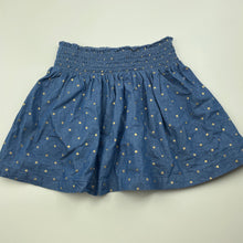 Load image into Gallery viewer, Girls Anko, blue &amp; gold spot cotton skirt, elasticated, L: 27cm, EUC, size 5,  