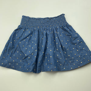 Girls Anko, blue & gold spot cotton skirt, elasticated, L: 27cm, EUC, size 5,  