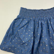 Load image into Gallery viewer, Girls Anko, blue &amp; gold spot cotton skirt, elasticated, L: 27cm, EUC, size 5,  