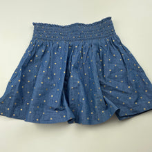 Load image into Gallery viewer, Girls Anko, blue &amp; gold spot cotton skirt, elasticated, L: 27cm, EUC, size 5,  