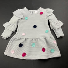 Load image into Gallery viewer, Girls KIDDING AROUND, grey ribbed long sleeve dress, EUC, size 000, L: 35cm