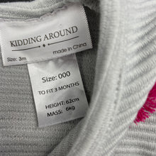 Load image into Gallery viewer, Girls KIDDING AROUND, grey ribbed long sleeve dress, EUC, size 000, L: 35cm
