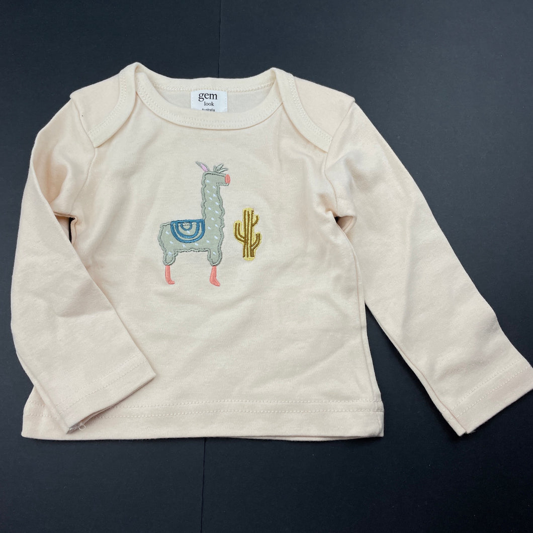 unisex Gem Look, embroidered organic cotton long sleeve top, EUC, size 00,  