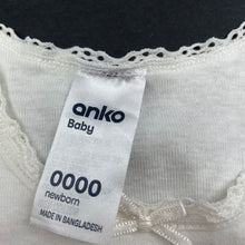 Load image into Gallery viewer, Girls Anko, lace trim cotton singletsuit, EUC, size 0000,  