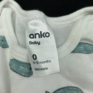 unisex Anko, cotton bodysuit / romper, whales, EUC, size 0,  