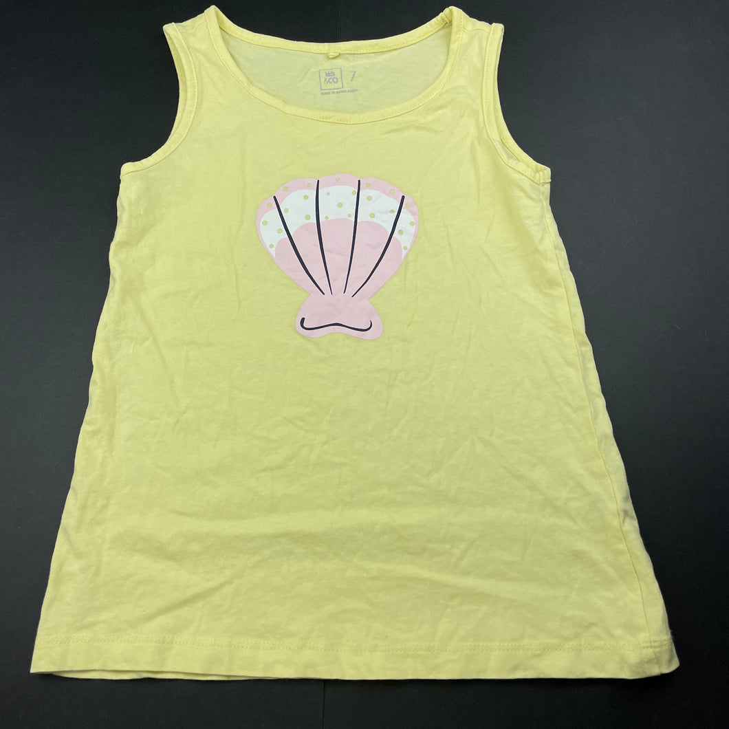 Girls Kids & Co, yellow cotton singlet / tank top, EUC, size 7,  