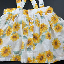 Load image into Gallery viewer, Girls Baby Baby, lightweight cotton suspender skirt, elasticated, sunflowers, EUC, size 0,  