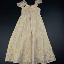 Load image into Gallery viewer, Girls Mango, metallic gold stripe lightweight party dress, EUC, size 6, L: 72cm
