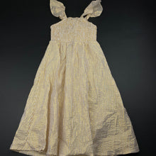 Load image into Gallery viewer, Girls Mango, metallic gold stripe lightweight party dress, EUC, size 6, L: 72cm