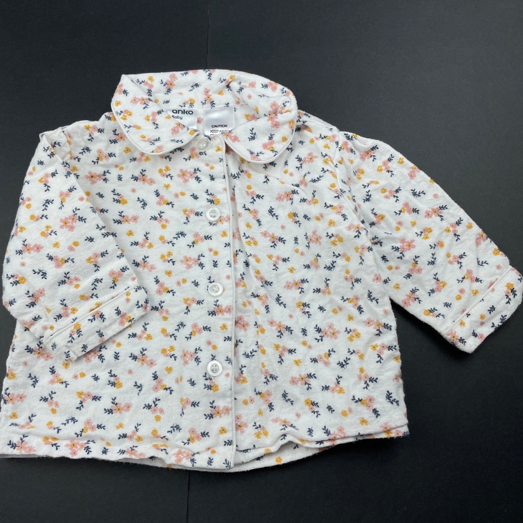 Girls Anko, floral flannelette pyjama top, GUC, size 0,  