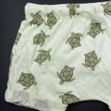 Load image into Gallery viewer, unisex Baby Berry, green cotton shorts, elasticated, turtles, EUC, size 0,  