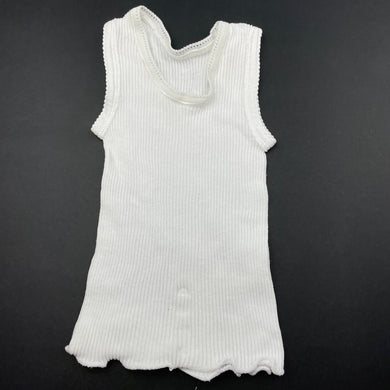 unisex Bonds, white ribbed cotton singlet top, FUC, size 0000,  