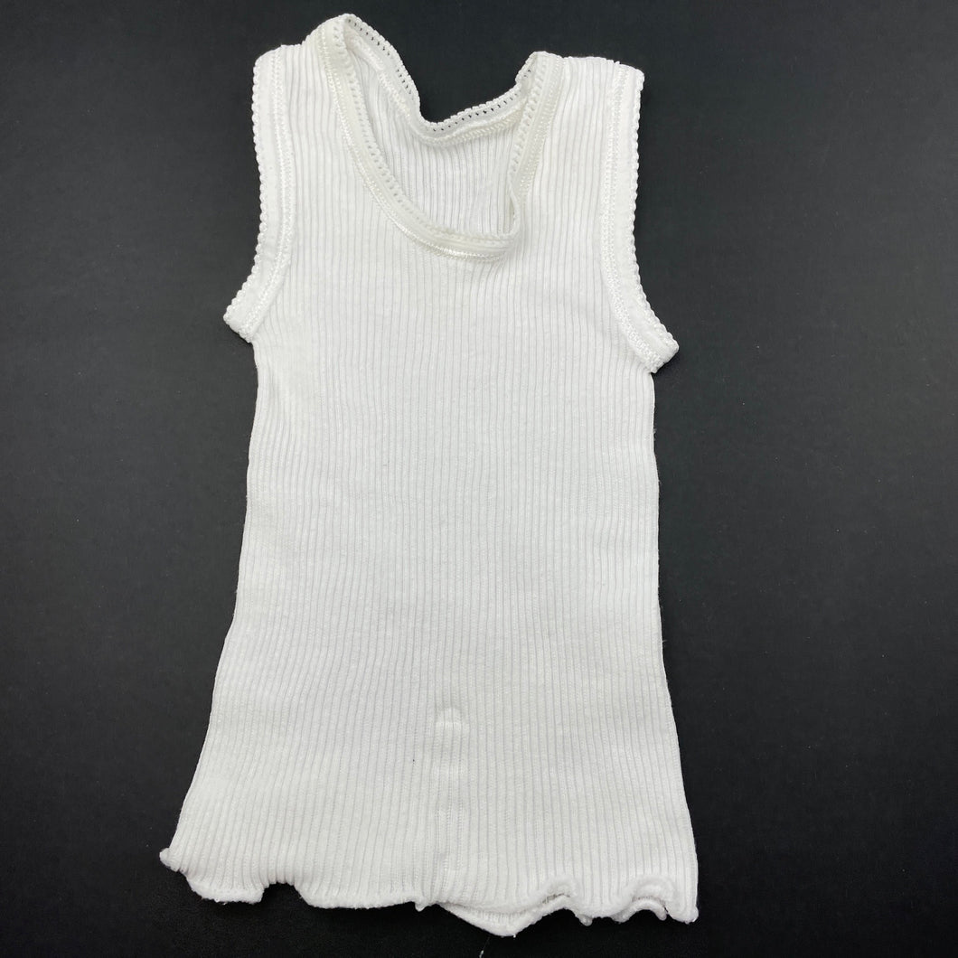 unisex Bonds, white ribbed cotton singlet top, FUC, size 0000,  